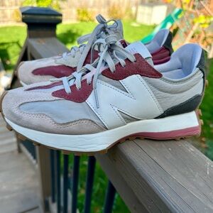 New Balance Women’s White Gray Maroon Suede Accent Sneakers